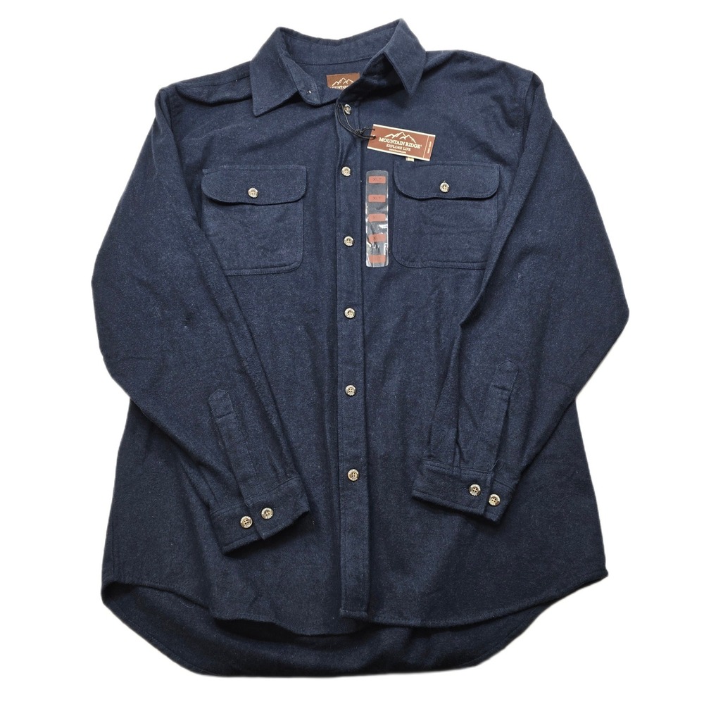 Mountain Ridge Flannel Shirt Mens‎ XLT Navy Blue Long Sleeve Button Casual NEW